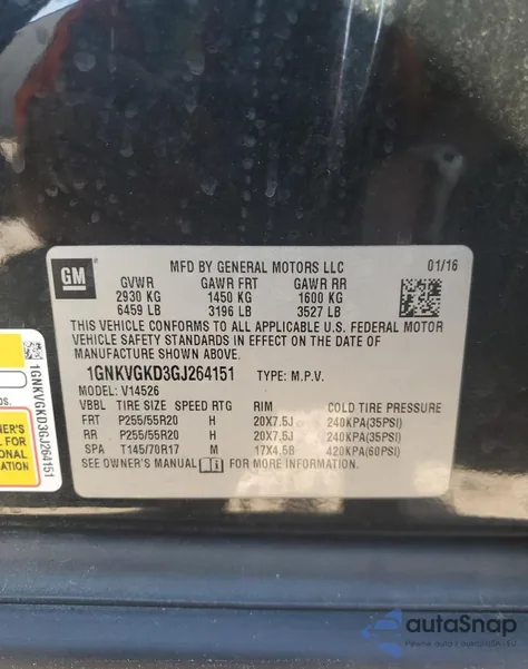 2016 Chevrolet Traverse Lt z USA, uszkodzony, nr VIN 1GNKVGKD3GJ264151